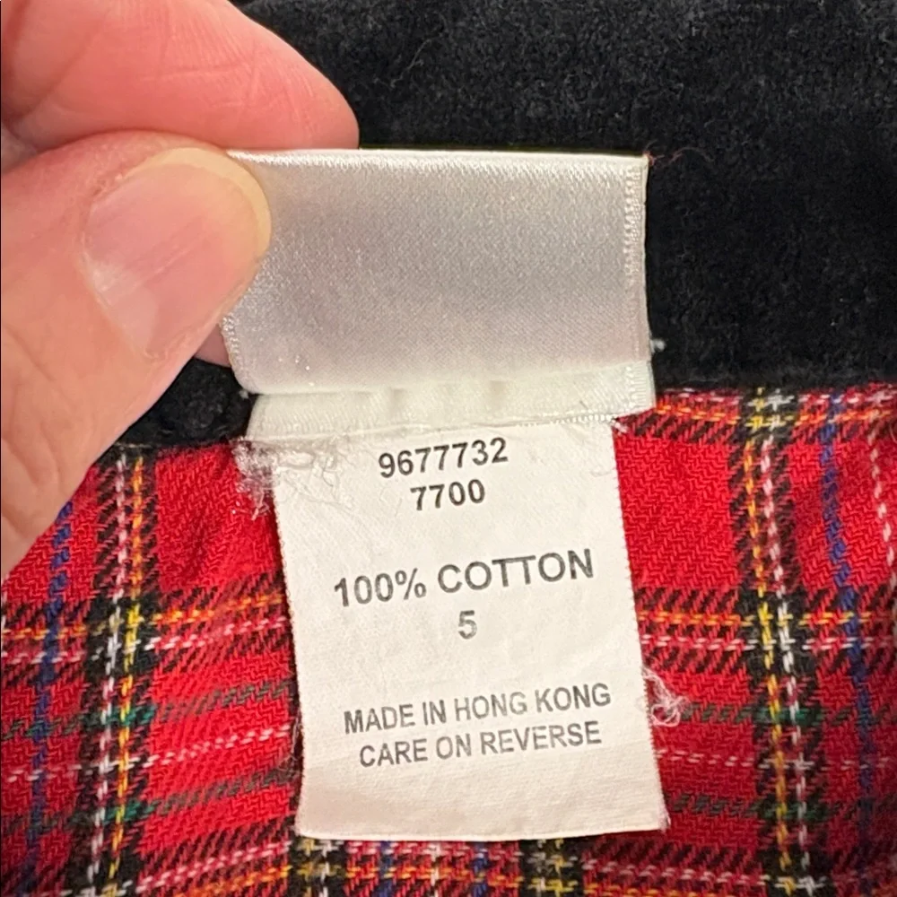 Vintage OshKosh B'gosh Red long sleeve Plaid black velvet trimmed dress girls 5